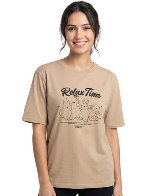 Time Tavşan Enfield&co Kadın T-Shirt Relax Camel