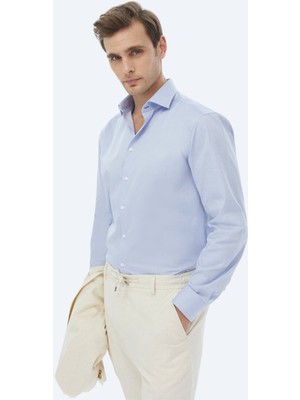 Kip Mavi Düz Regular Fit Dokuma Klasik %100 Pamuk Gömlek
