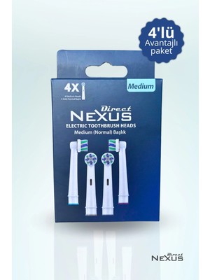 Direct Nexus Elektrikli Diş Fırçası Yedek Başlık 4'lü Beyaz – Orta Sert, Ultra Yumuşak Kıllı ve Diş Eti Dostu Tasarım