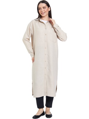 Fezzal Keten Dokulu Uzun Basic Gömlek