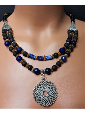 Asteria Elite Kehribar Lav Taşı Pozitiflik Enerji Cesaret Kolyesi