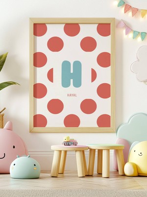 Fuart.Co Isme Özel Çocuk Posteri Pembe Daire ve Harf Detaylı (Çerçevesiz) Kdfu