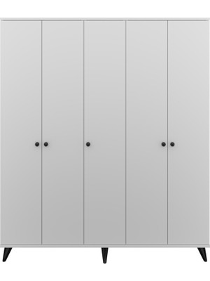 Dienni Simple Gardırop 7 Raflı 5 Kapaklı 2 Askılı 150X44X176 Beyaz