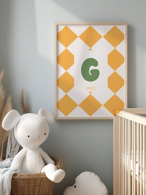 Fuart.Co Isme Özel Çocuk Posteri Sarı Yan Damalı Harf Detaylı (Çerçevesiz) Kdfu