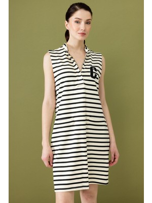 On Fashion Çizgili Sıfır Kol Elbise