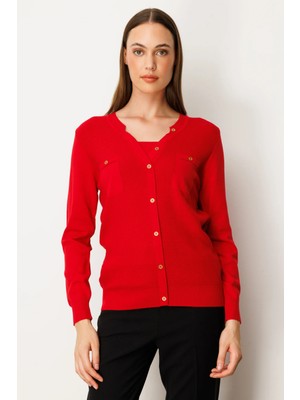 On Fashion V Yaka Hırka Görünümlü Dokuma Kazak