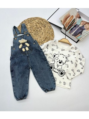 Mişsa Bebe Ayıcıklı Bebe Kot Salopet Tulum Oyuncak Ayıcıklı