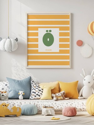 Fuart.Co Isme Özel Çocuk Posteri Sarı Yatay Çizgili Harf Detaylı (Çerçevesiz) Kdfu