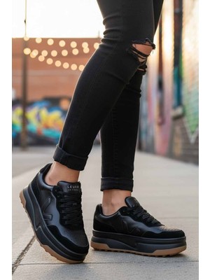 Lufian Kadın Günlük Hakki Deri Yüksek Taban Casual Ayakkabısı Siyah