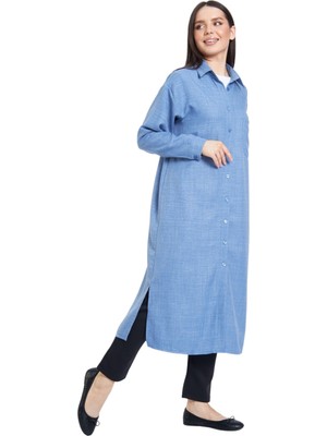 Fezzal Keten Dokulu Uzun Basic Gömlek