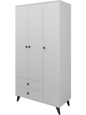 Dienni Simple Gardırop 5 Raflı 2 Çekmeceli Tek Askılı 90X44X176 Beyaz