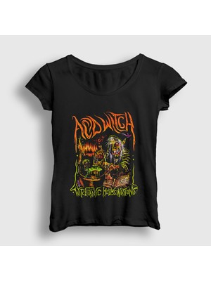 Presmono Kadın Siyah Witchtanic Hellucinations Acid Witch T-Shirt