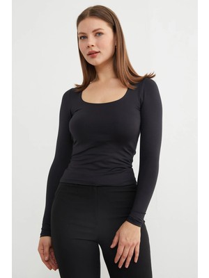 Senly Benly Kare Yaka Sandy Kumaş Siyah Body