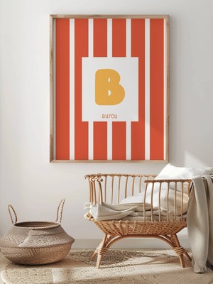 Fuart.Co Isme Özel Çocuk Posteri Turuncu Dikey Çizgili Harf Detaylı (Çerçevesiz) Kdfu