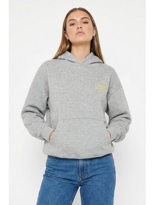 Rays Yazı Nakışlı Kapüşonlu Sweat Gri 0308