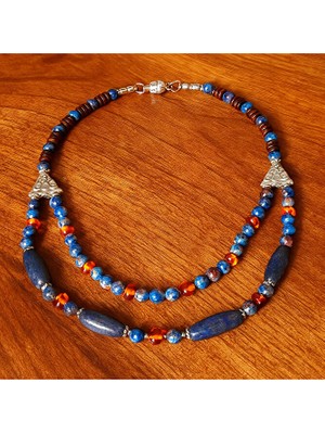 Asteria Elite Lapis Kehribar Jasper 2 Sıralı Şans ve Ruhsal Aydınlanma Kolyesi
