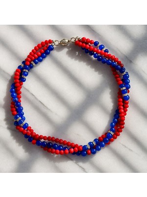 Asteria Elite Lacivert Akik Kırmızı Kristal 3 Sıralı Iletişim, Ifade ve Zihinsel Berraklık Kolyesi