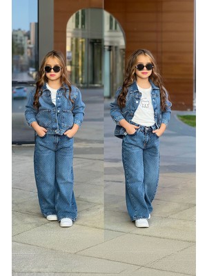 Miniğimin Cicileri Taşlı Kot 3 Lü Kız Çocuk Takım - Mavi