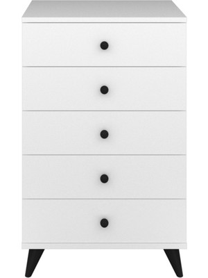 Dienni Simple Şifonyer 5 Çekmeceli 60X44X96 Beyaz