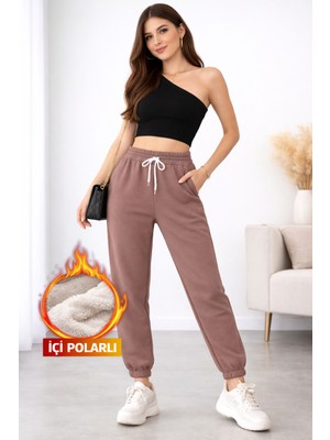 POLYMOOD Kadın Kışlık İçi Polar Compact Penye Kalın Şardonlu 3 Iplik Jogger Eşofman Altı