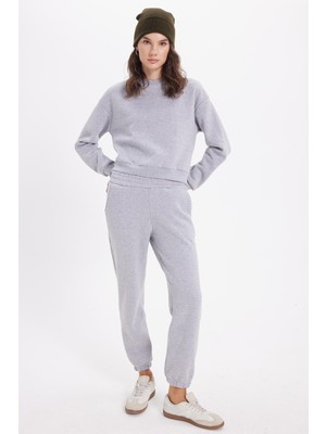 Tudors Kadın Regular Fit Pamuklu 3 Iplik Yumuşak Dokulu Içi Polarlı Bisiklet Yaka Gri Eşofman Takımı