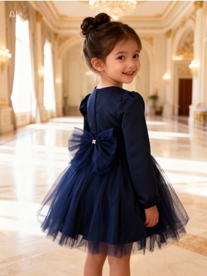 Lunas Tekstil Saten Tüllü Kumaşlı Kabarık Sade Elbise