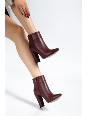Zerenyus ZRİN-4801 Premium Bordo Yüksek Kalın Topuklu Fermuarlı Kadın Bot