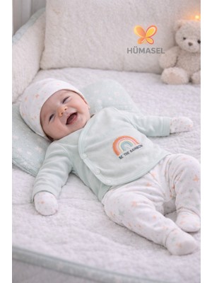Hümasel Organik Pamuklu Gökkuşagı Nakışlı 5li Hastane Çıkışı Seti Yeni Doğan