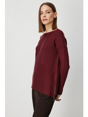 On Fashion On Yanları Fermuarlı Sıfır Yaka Triko Kazak