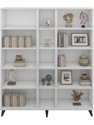 Dienni Simple Kitaplık 12 Raflı 150X30X176 Beyaz
