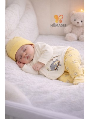 Organik Pamuklu Gökkuşagı Nakışlı 5li Hastane Çıkışı Seti Yeni Doğan