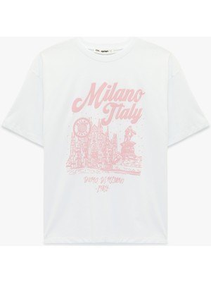 Koton Rahat Kalıp Kısa Kollu Bisiklet Yaka Baskılı Pamuklu Tişört