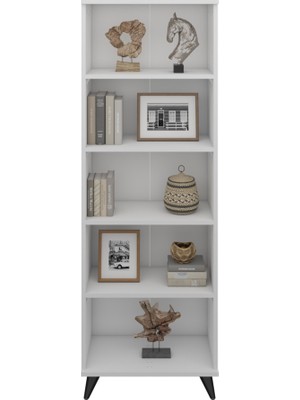 Dienni Simple Kitaplık 5 Raflı 60X30X176 Beyaz