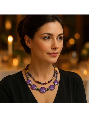 Asteria Elite Ametist Akik Ceyt 2 Sıralı Şans Huzur ve Denge Kolyesi