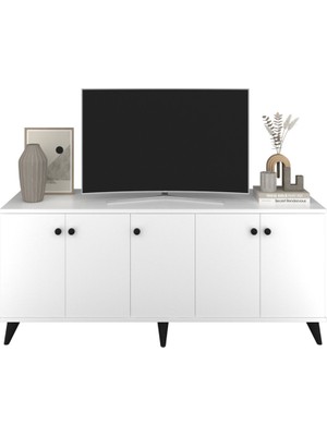 Dienni Simple Tv Ünitesi 3 Raflı 5 Kapaklı 150X44X64 Beyaz