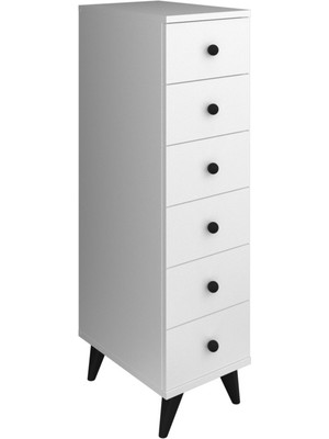 Dienni Simple Şifonyer 6 Çekmeceli 30X44X112 Beyaz