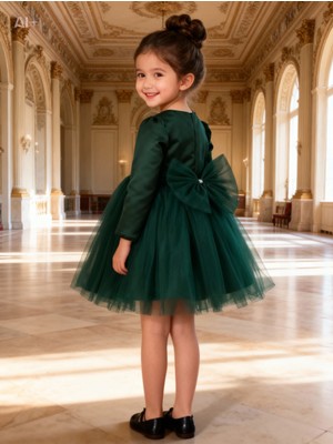 Lunas Tekstil Saten Tüllü Kumaşlı Kabarık Sade Elbise