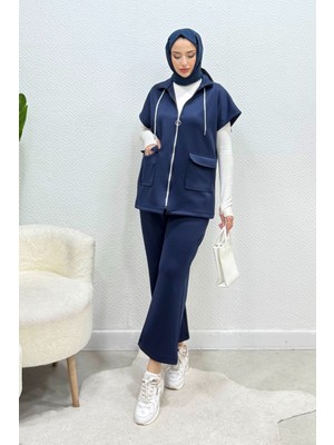Tesettür Diyarı Sani Fermuarlı Yelekli Scuba Tesettür Takım- Lacivert