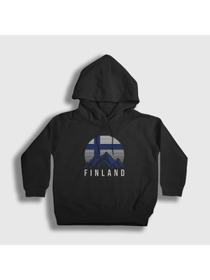 Presmono Unisex Çocuk Siyah Mountain Finland Finlandiya Kapüşonlu Sweatshirt