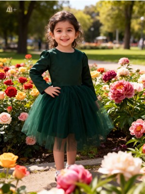 Lunas Tekstil Saten Tüllü Kumaşlı Kabarık Sade Elbise