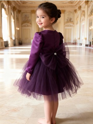 Lunas Tekstil Saten Tüllü Kumaşlı Kabarık Sade Elbise