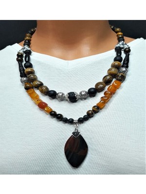 Asteria Elite Kaplan Gözü Akik Nazardan Korunma ve Cesaret Kolyesi