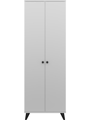 Dienni Simple Gardırop 6 Raflı 2 Kapaklı Tek Askılı 60X44X176 Beyaz