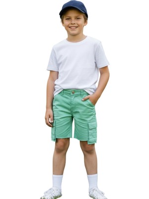 Nk Kids Erkek Çocuk Kargo Cepli Kemerli Mint Şort %100 Pamuk