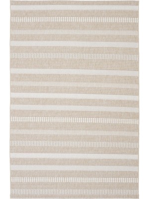 Cool Halı Elena Bej Sisal Görünümlü Dokuma Kaymaz Taban Özel Ölçü Ince Çizgili Balkon Silinebilir Ev Oda Halı