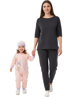 Ottoland Kız Bebek Tulum Seti %100 Pamuk Tavşan Kedi Nakışlı Şapkalı Modern Çıtçıtlı