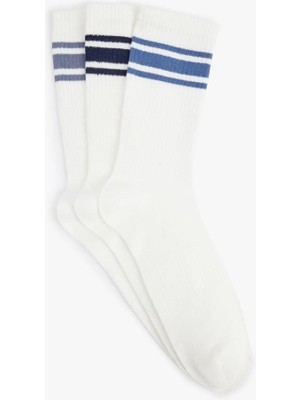 Kırmızı Erkek Çizgili 3'lü Tenis Çorap Seti 6WAM80038AA | Koton  (2025 Autumn/wınter)