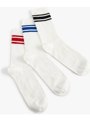 Kırmızı Erkek Çizgili 3'lü Tenis Çorap Seti 6WAM80038AA | Koton  (2025 Autumn/wınter)