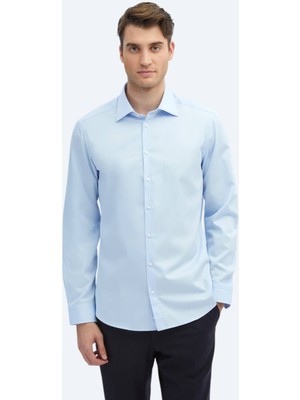 Kip Koyu Mavi Düz Slim Fit Dokuma Klasik %100 Pamuk Gömlek