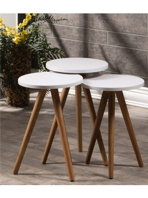 Reyo Ahşap Zigon Sehpa Beyaz